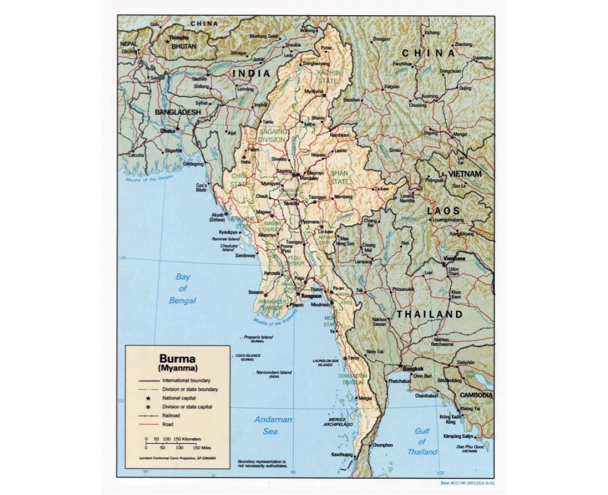 карта на Мјанмар со градови