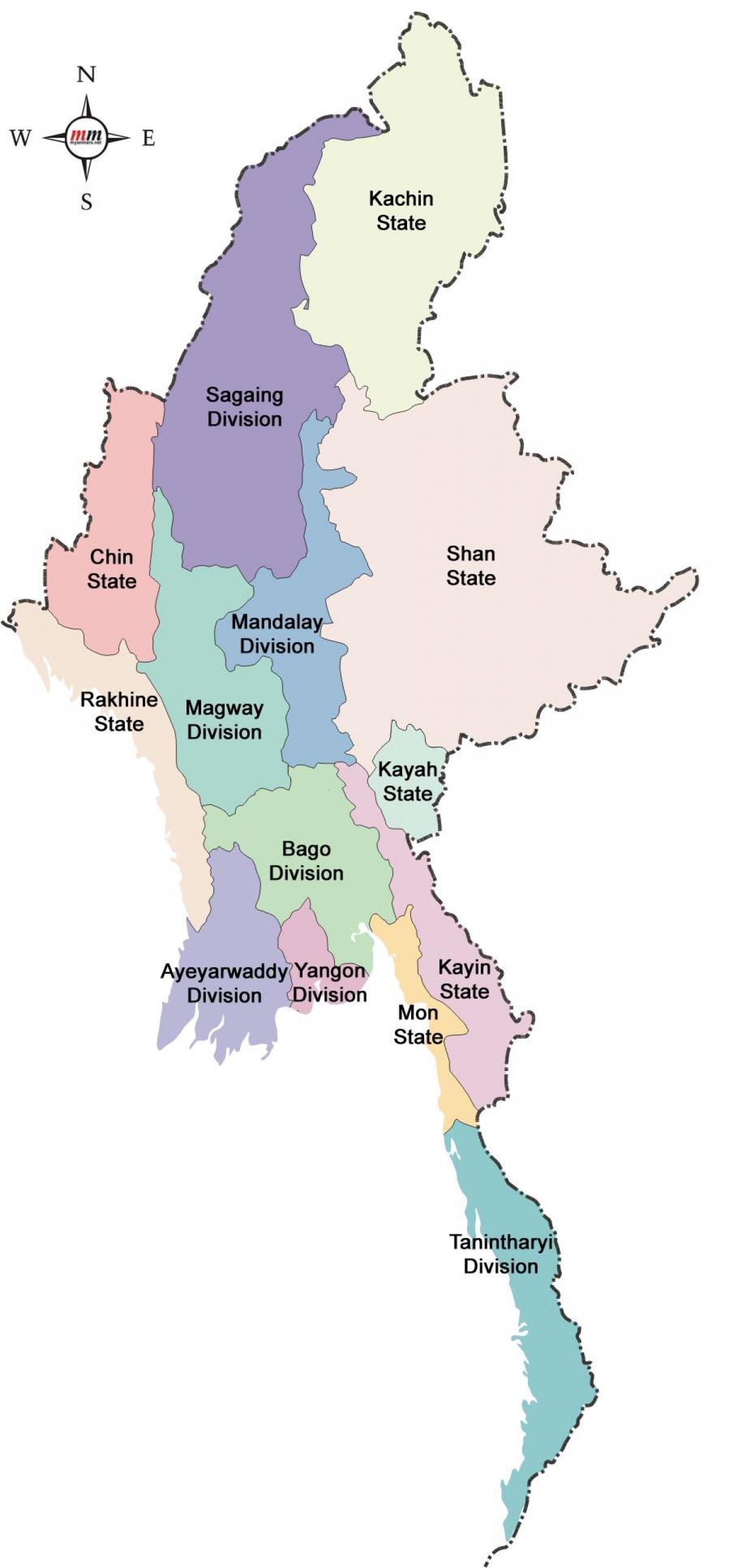 Мјанмар мапата и држави
