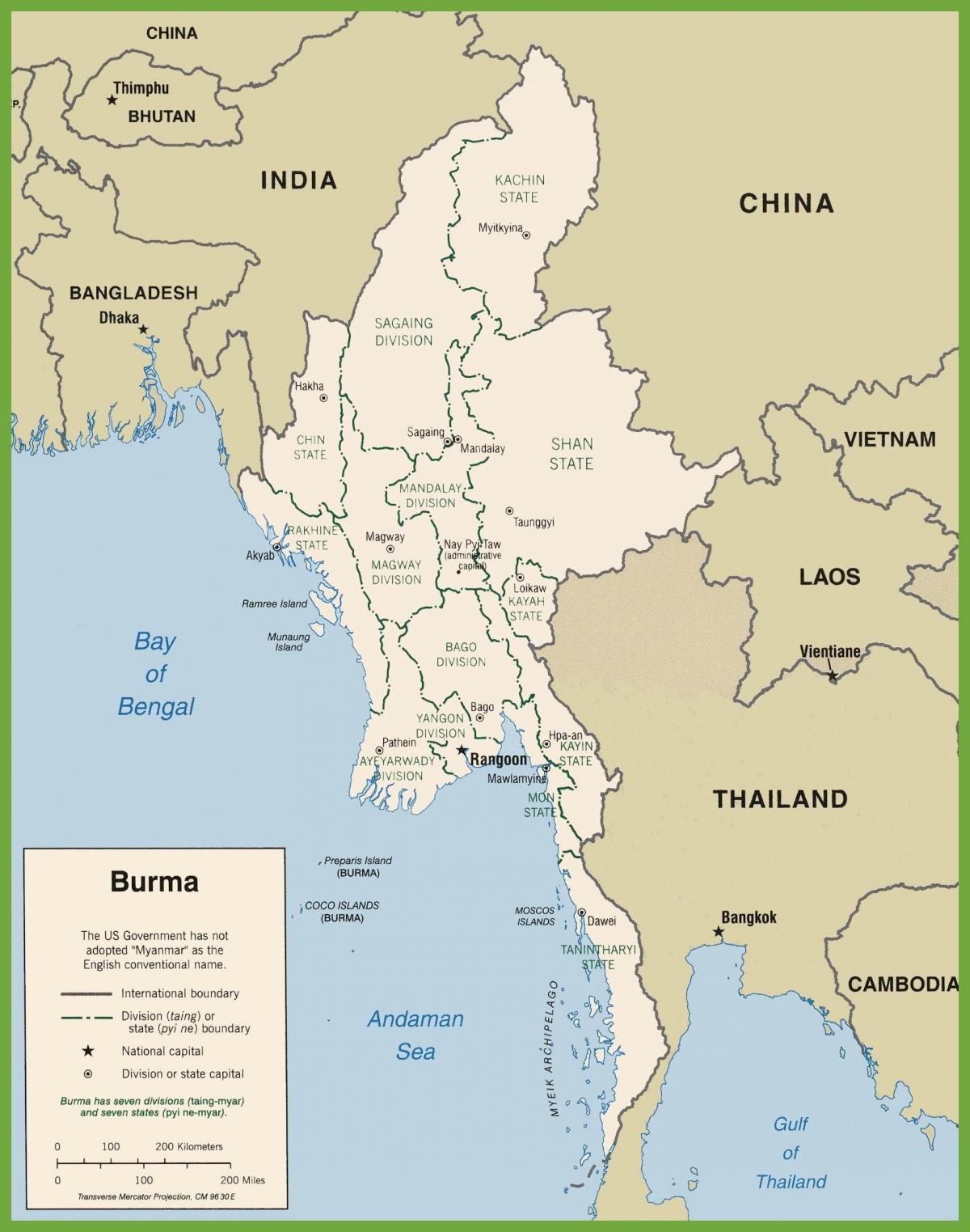 Бурма политичката карта