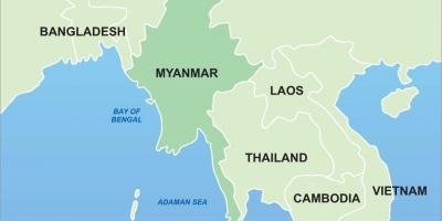 Мјанмар на карта на азија